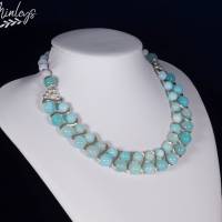 Halskette, Damen Edelsteinkette Collier Schmuck aus hell blauen Achat Bild 4