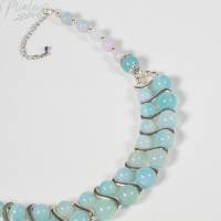 Halskette, Damen Edelsteinkette Collier Schmuck aus hell blauen Achat Bild 6