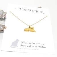 Katze Halskette Katzenanhänger in Silber oder Gold Glücksbringer mit Spruchkarte Bild 10