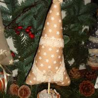 Genähter Tannenbaum im Topf hellbraun weiße Sterne Weihnachts-Deko Bild 1