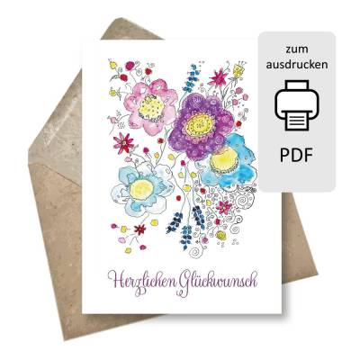 Glückwunsch Karten-Set Blumen #01, 4 x Postkarte und 4 x Klappkarte, private Nutzung
