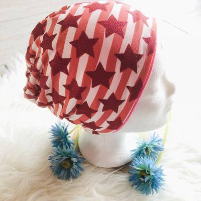 Wendemütze - Mütze Größe KU 53/54 mit Glitzersternen