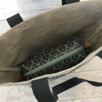 Shopper Handtasche Einkaufstasche Strandtasche Materialmix Kork beschichtetes Leinen türkis grau Bild 9