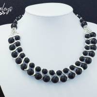 Halskette, Damen Edelsteinkette Collier Schmuck aus schwarzen, matten Achat Perlen Bild 1