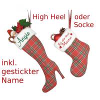 Weihnachtlicher High Heel oder Nikolaussocke mit gesticktem Namen Bild 1