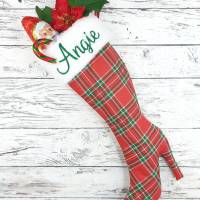 Weihnachtlicher High Heel oder Nikolaussocke mit gesticktem Namen Bild 2