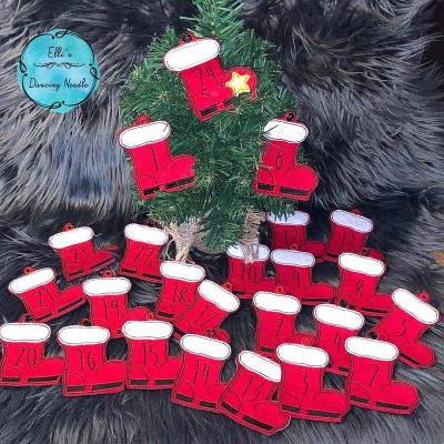 * Adventskalender Stiefel ITH  Stickdatei *  zum aufhängen mit Zahlen von 1 - 24