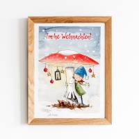 Weihnachtskarte "kleiner Wichtel", Faltkarte für Kinder zu Weihnachten, niedliche Klappkarte, Original Illustrat Bild 3