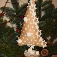 Moderner Stoff Tannenbaum im Topf hellbraun weiß Weihnachts-Deko Bild 1