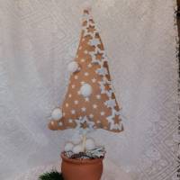 Moderner Stoff Tannenbaum im Topf hellbraun weiß Weihnachts-Deko Bild 2