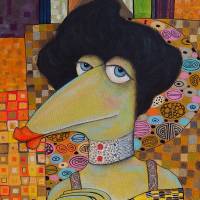 Adele Frosch, Klimt, Gustav Klimt, Portrait, Froschkönig, Froschbild, Originalbild, Acrylmalerei, Unikat Bild 2