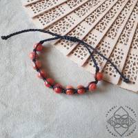 Armband mit roten Schaumkorallen-Perlen - extra groß/lang - Unisex - größenverstellbar - Makramee Bild 2