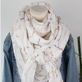 Musselintuch, Dreieckstuch, Stilltuch, Schal, Tuch, Damen, Halstuch, XXL, Uni, Weiß mit Zweigen