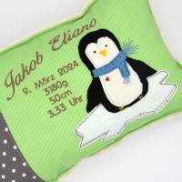 Kissen Pinguin mit Name und Geburtsdatum Bild 1