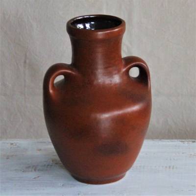 braune Vase mit 2 Griffen 60er Jahre