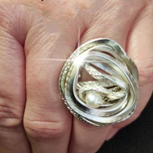 Drahtjuwel Aluminiumdraht-Ring, Ring Aluminium Perlenring, Ring silber mit Perle Bild 1