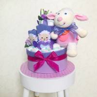 Windeltorte Happy Sheep lila/rosa zur Geburt Bild 1