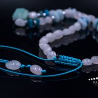Damen Halskette aus Edelsteinen Amazonit Apatit Quarz Aquamarin und Hämatit mit Knotenverschluss, Länge 43 cm Bild 4
