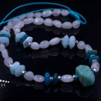 Damen Halskette aus Edelsteinen Amazonit Apatit Quarz Aquamarin und Hämatit mit Knotenverschluss, Länge 43 cm Bild 5