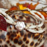 Damen Armband 2-Reihig aus Bambus Koralle weiß Bild 5