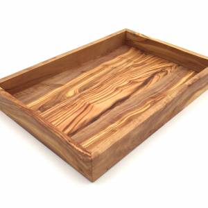 Tablett rechteckig L. 32 cm, Holz Serviertablett, Ablage, Platte, handgefertigt aus Olivenholz, Hochwertig, Geschenk. Bild 1