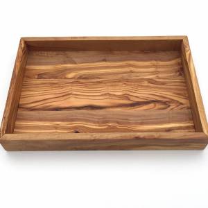 Tablett rechteckig L. 32 cm, Holz Serviertablett, Ablage, Platte, handgefertigt aus Olivenholz, Hochwertig, Geschenk. Bild 3