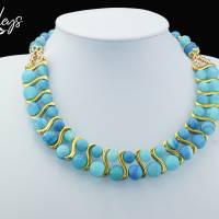 Halskette Damen Edelsteinkette Collier Schmuck crackle blaue Achat Quartz Bild 1