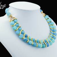 Halskette Damen Edelsteinkette Collier Schmuck crackle blaue Achat Quartz Bild 2