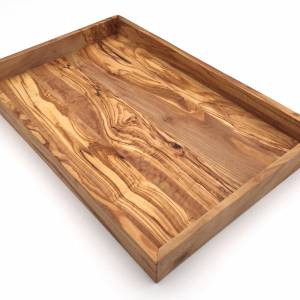 Tablett rechteckig L. 41 cm, Holz Serviertablett, Ablage, Platte, handgefertigt aus Olivenholz, Hochwertig, Geschenk. Bild 1