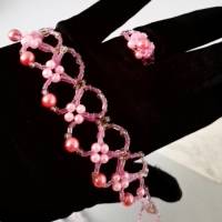 Set "Rosé" Perlenkette Ohranhänger Ring Armband Festschmuck Unikat Bild 4