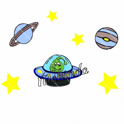 Plotterdatei Alien Outer Space – Niedliches Weltraum-Motiv mit Planeten, Sternen und Außerirdischem