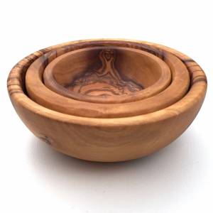 3er Set Schalen rund, Schüssel, Schälchen, Holzschale, Dipschale handgefertigt aus Olivenholz. Bild 2