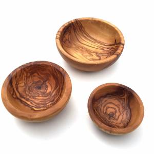 3er Set Schalen rund, Schüssel, Schälchen, Holzschale, Dipschale handgefertigt aus Olivenholz. Bild 4