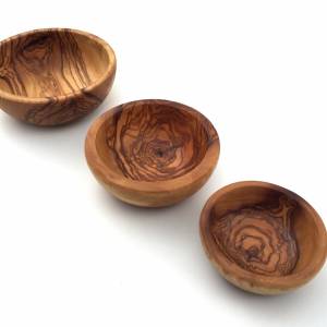 3er Set Schalen rund, Schüssel, Schälchen, Holzschale, Dipschale handgefertigt aus Olivenholz. Bild 5