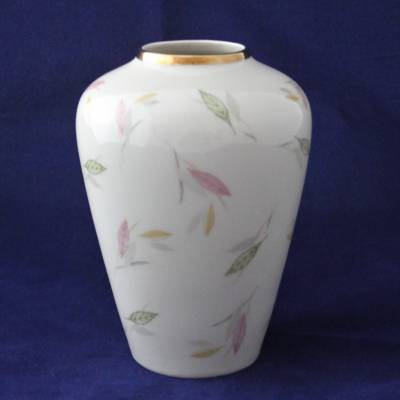 Gerold Porzellan Vase 50er Jahre Blätter mit Goldrand