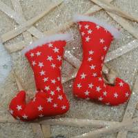 Baumschmuck genäht 2 rote Stiefel mit weißen Sternen 9,5cm Weihnachtsdeko Bild 1