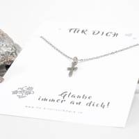 Halskette Kreuz Glaube Schutz Edelstahl in Silber und Gold mit Spruchkarte Bild 3