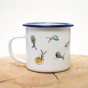 Emaille-Tasse mit kleinen Schnecken, Geschenk Tasse für Garten-Freunde, Emaille-Tasse Garten, personalisierbar Bild 3