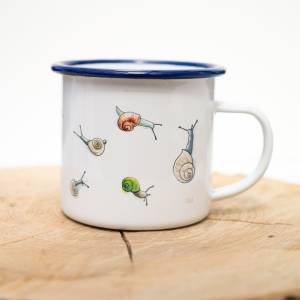 Emaille-Tasse mit kleinen Schnecken, Geschenk Tasse für Garten-Freunde, Emaille-Tasse Garten, personalisierbar Bild 5