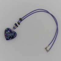 Herzkette, Halskette mit Glasherz, Kette mit Herzanhänger, blau violett, Schmuck, Lederband mit Karabiner Bild 1