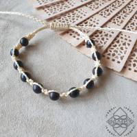 Armband mit schwarzen Sandelholz-Perlen in beige - extra groß/lang - Unisex - größenverstellbar - Makramee Bild 2