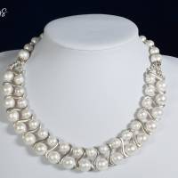 Perlen Halskette, Damen Edelsteinkette Collier, Schmuck aus Muschelkernperlen Bild 1