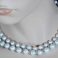 Perlen Halskette, Damen Edelsteinkette Collier, Schmuck aus Muschelkernperlen Bild 2