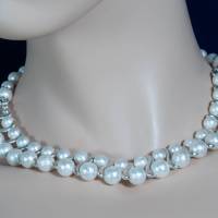 Perlen Halskette, Damen Edelsteinkette Collier, Schmuck aus Muschelkernperlen Bild 4