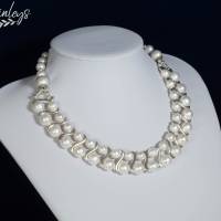 Perlen Halskette, Damen Edelsteinkette Collier, Schmuck aus Muschelkernperlen Bild 5