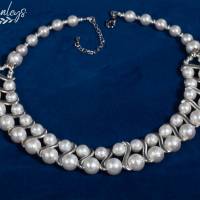 Perlen Halskette, Damen Edelsteinkette Collier, Schmuck aus Muschelkernperlen Bild 7