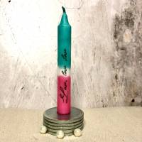 pink/türkise Kerze Dip Dye mit Beschriftung Love Bild 1