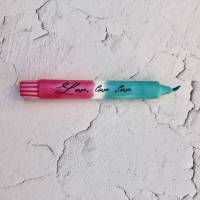 pink/türkise Kerze Dip Dye mit Beschriftung Love Bild 3
