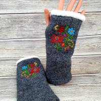 Walkstulpen mit Stickerei Marktfrauenhandschuhe Handstulpen  Armstulpen warm Bild 1