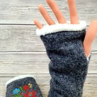 Walkstulpen mit Stickerei Marktfrauenhandschuhe Handstulpen  Armstulpen warm Bild 3